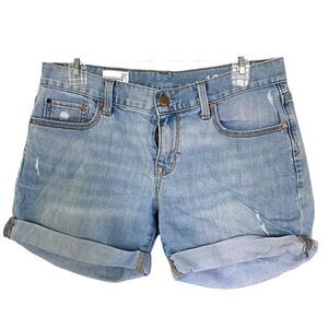 Gap 1969 Boyfriend Mid Rise Blue Denim Jean Cuffed Shorts Size 27